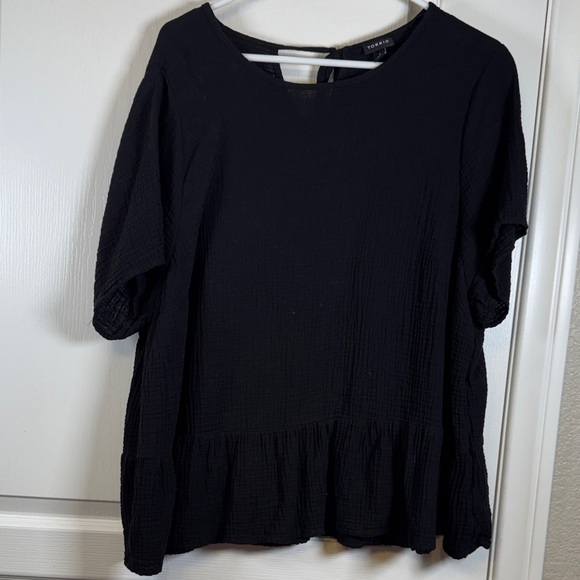 torrid Tops - Torrid Short Sleeve Tiered Black Blouse Ruffle Neck Back Tie Size 1 EUC #5002